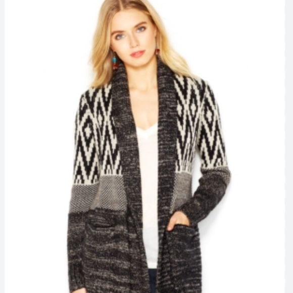 Lucky Brand Women’s Cardigan Sweater Cotton Wool Blend Black Cream Size Large - Picture 8 of 9